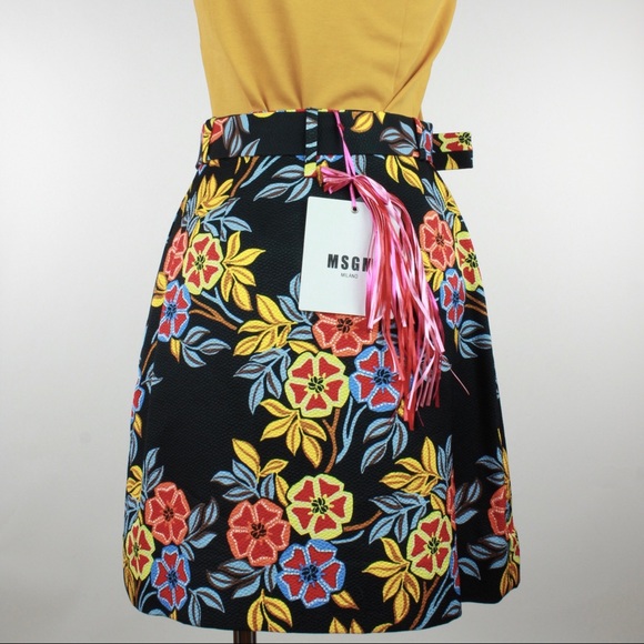 MSGM Floral Print Cloqué Belted Mini Skirt - Picture 5 of 8